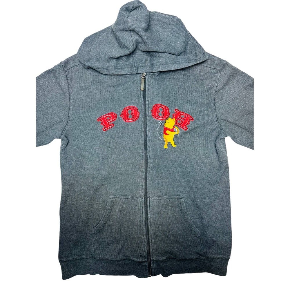 Disney Pooh Graphic Gray Knit Zip Up Sweater Women Size Large